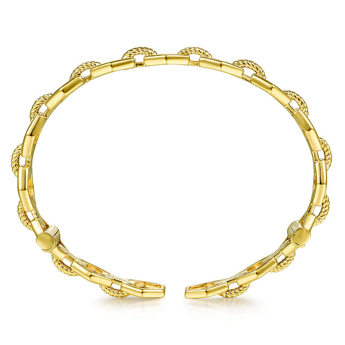 14K Yellow Gold High Polished Chain Link Cuff Bracelet with Twisted Rope Connectors - Shot 3