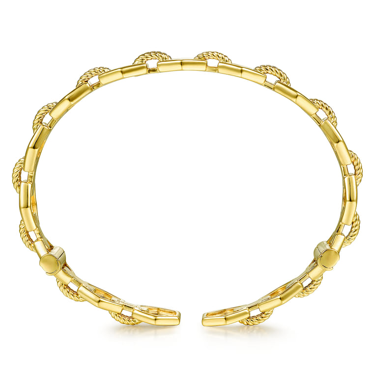 14K Yellow Gold High Polished Chain Link Cuff Bracelet with Twisted Rope Connectors - Shot 3