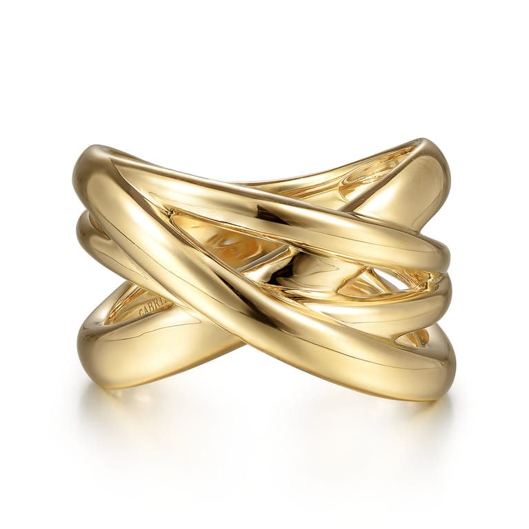 14K Yellow Gold High Polished Criss Cross Ring - Shot 1