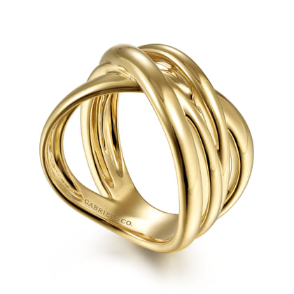 14K Yellow Gold High Polished Criss Cross Ring