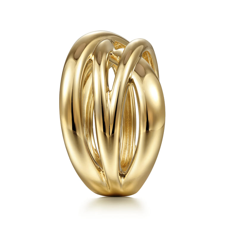 14K Yellow Gold High Polished Criss Cross Ring - Shot 4