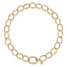 14K Yellow Gold Hollow Chain Necklace with Diamond Oval Lock Pendant - 1.35 ct