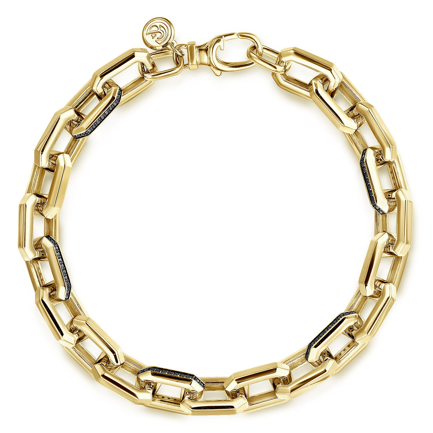 14K Yellow Gold Hollow Faceted Chain Black Diamond Bracelet - 0.66 ct - Shot 1
