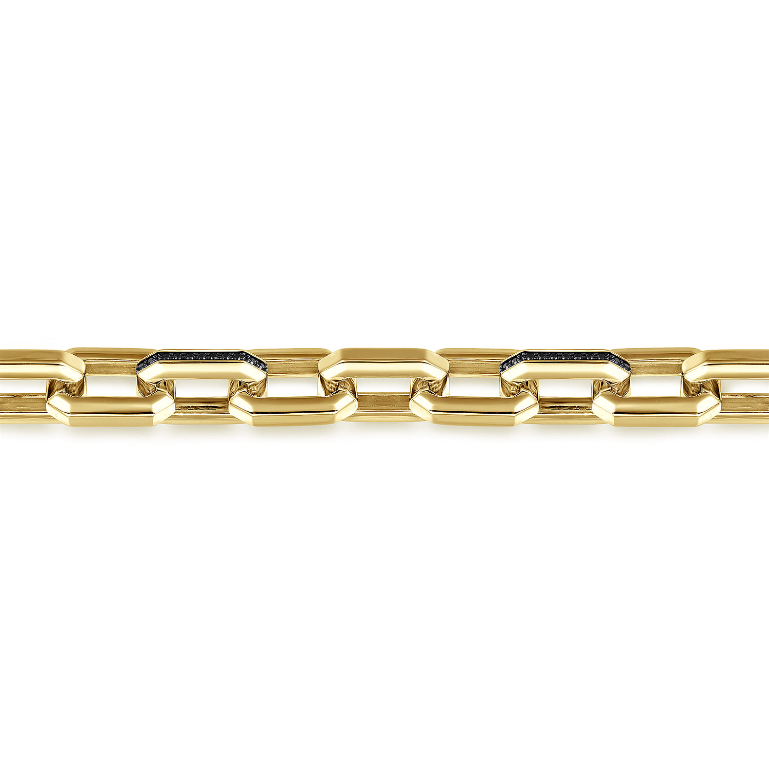 14K Yellow Gold Hollow Faceted Chain Black Diamond Bracelet - 0.66 ct - Shot 2