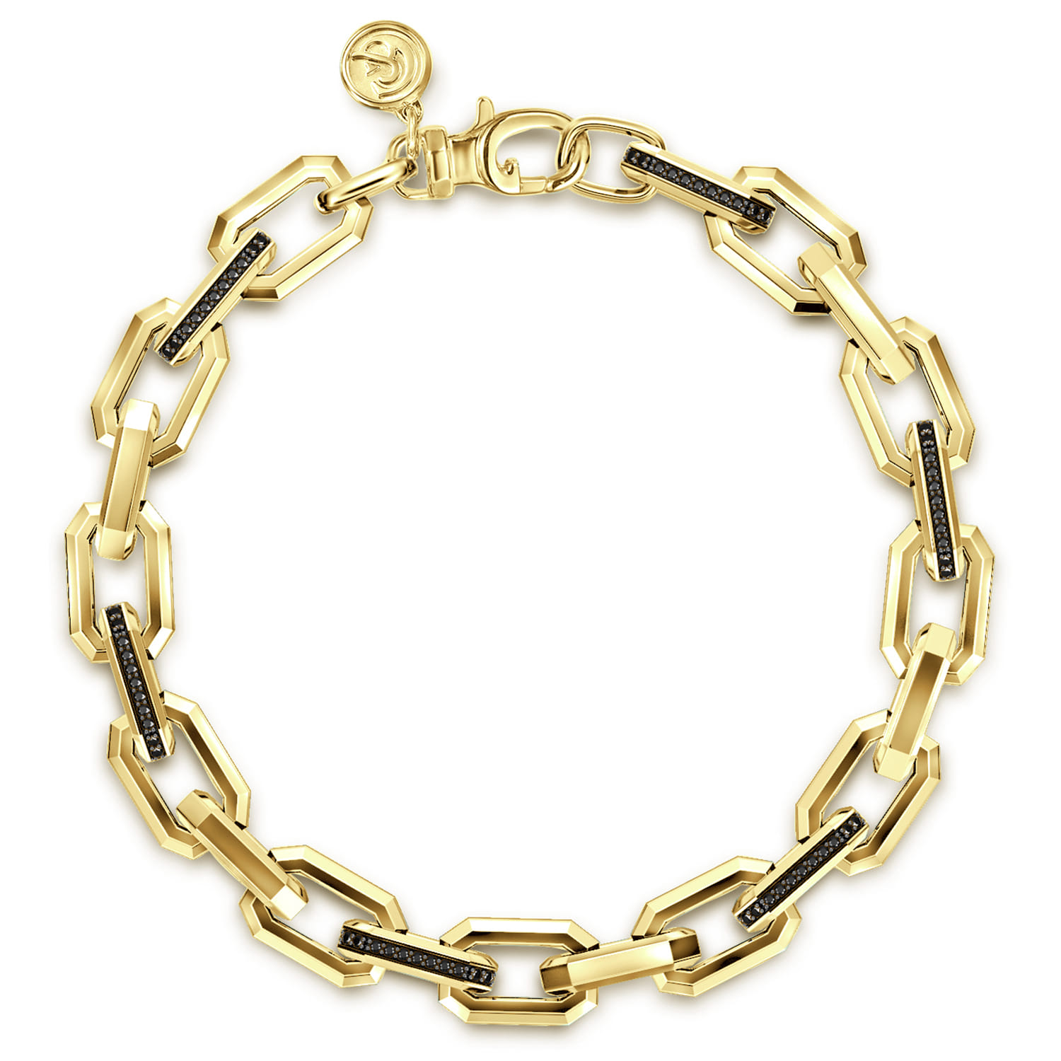 14K Yellow Gold Hollow Faceted Chain Black Diamond Bracelet - 0.66 ct - Shot 1