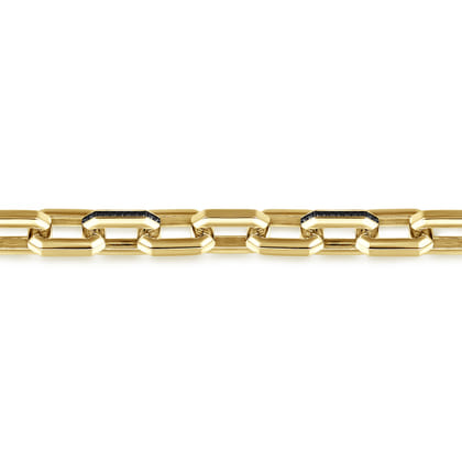 14K Yellow Gold Hollow Faceted Chain Black Diamond Bracelet