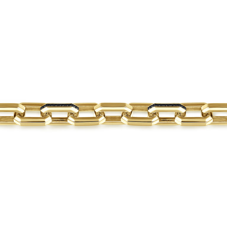 14K Yellow Gold Hollow Faceted Chain Black Diamond Bracelet - 0.66 ct - Shot 2