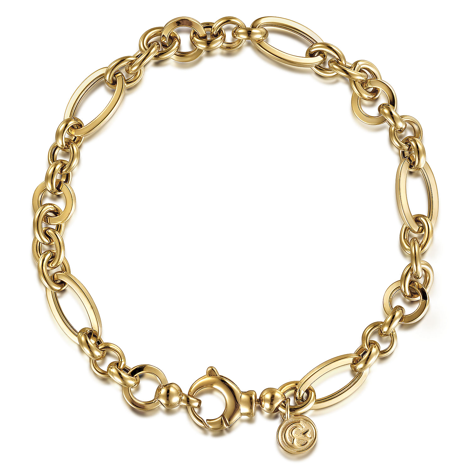 14K-Yellow-Gold-Hollow-Figaro-Link-Chain-Bracelet1