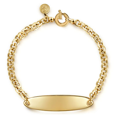 14K Yellow Gold Hollow Link Chain Bracelet with Engravable ID