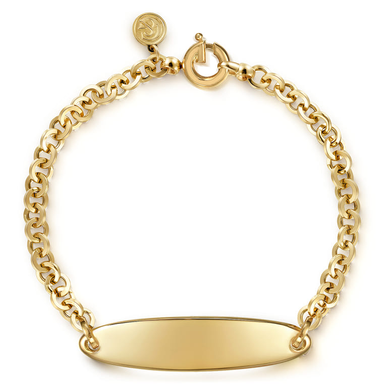 14K Yellow Gold Hollow Link Chain Bracelet with Engravable ID - Shot 1