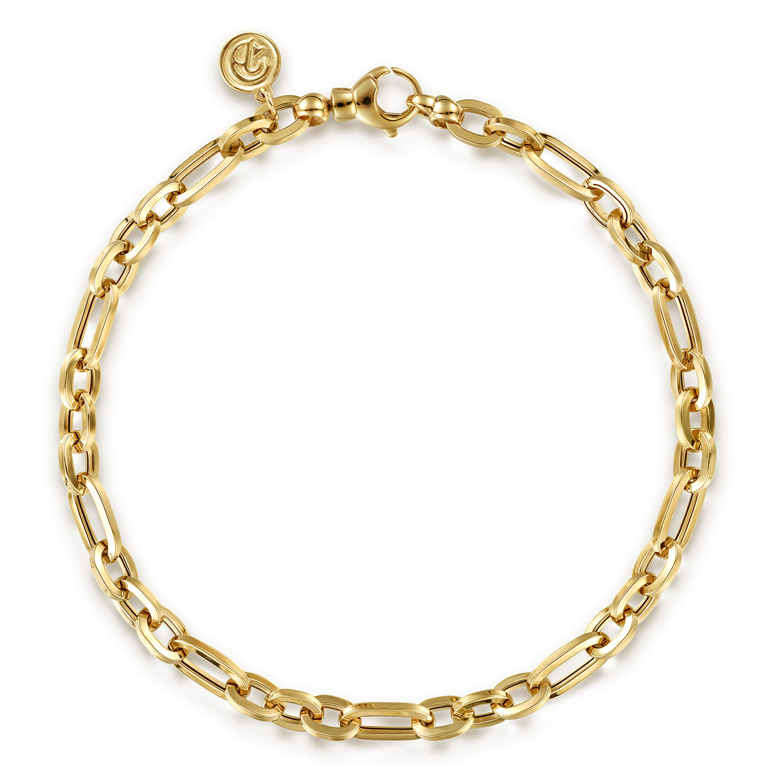14K Yellow Gold Hollow Link Chain Bracelet - Shot 1