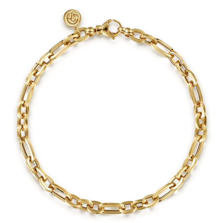 14K Yellow Gold Hollow Link Chain Bracelet - Shot 1