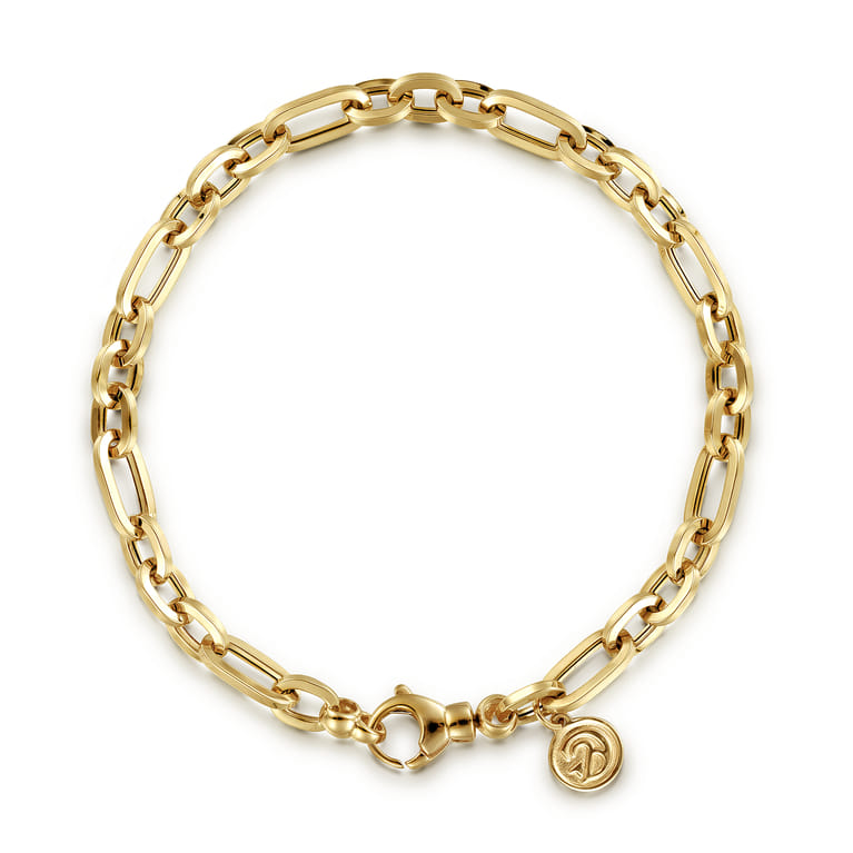 14K Yellow Gold Hollow Link Chain Bracelet - Shot 1
