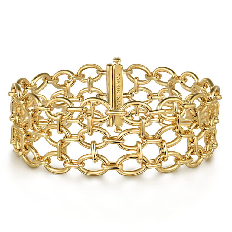 14K Yellow Gold Hollow Link Chain Bracelet - Shot 1