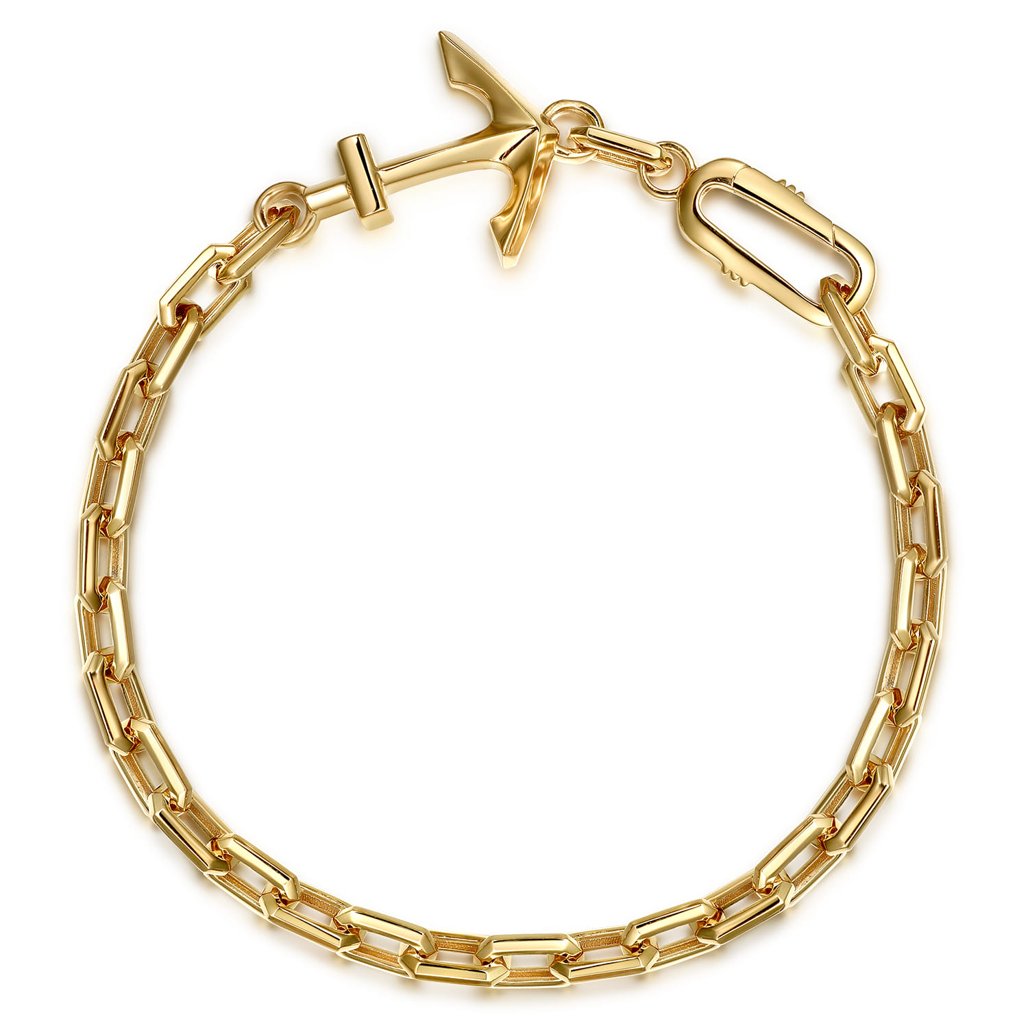 14K Yellow Gold Hollow Link Chain and Anchor Men's Bracelet - Shot 1