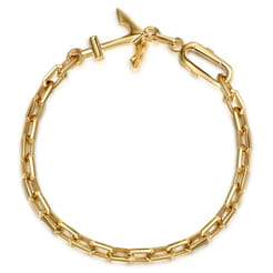 14K Yellow Gold Hollow Link Chain and Anchor Men's Bracelet