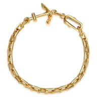 14K Yellow Gold Hollow Link Chain and Anchor Men's Bracelet