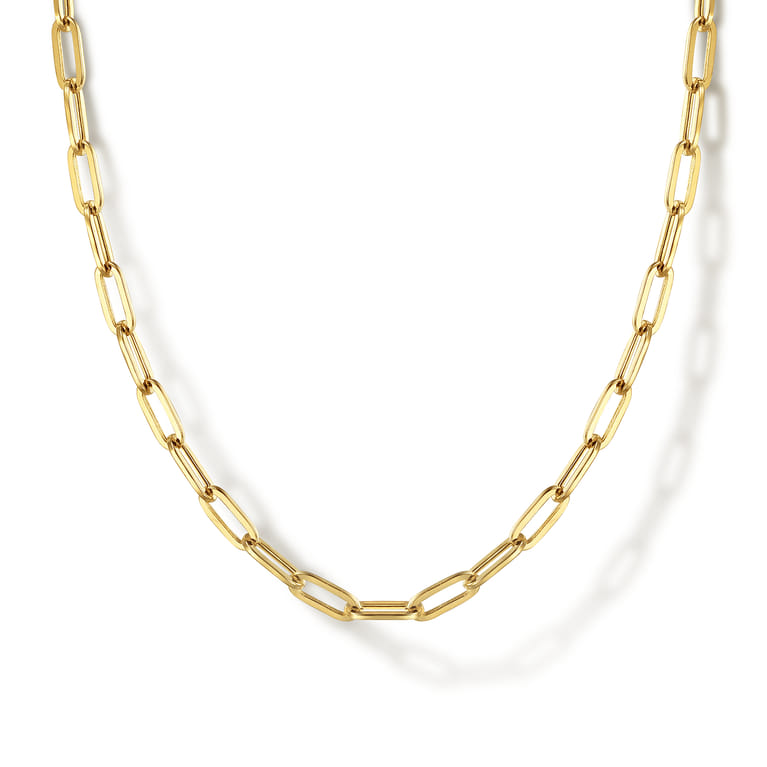 14K Yellow Gold Hollow Paper Clip Chain Necklace - Shot 1