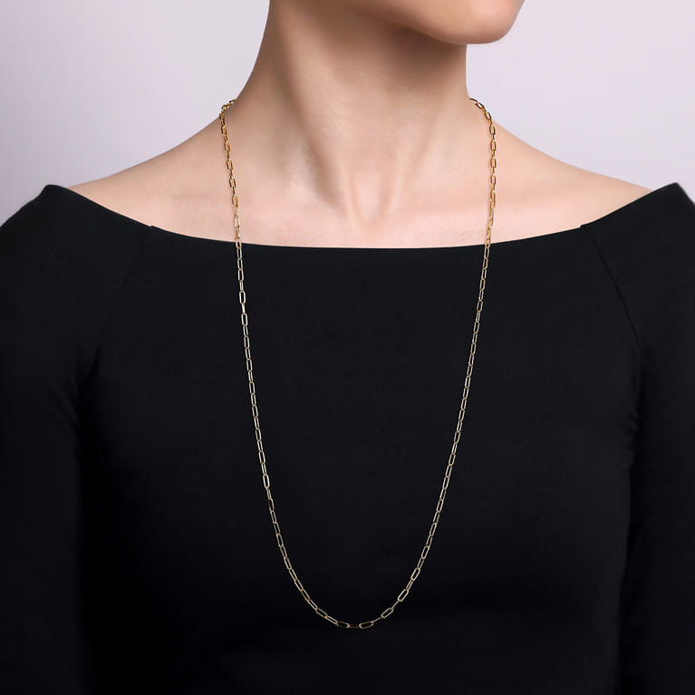 14K Yellow Gold Hollow Paper Clip Chain Necklace - Shot 3