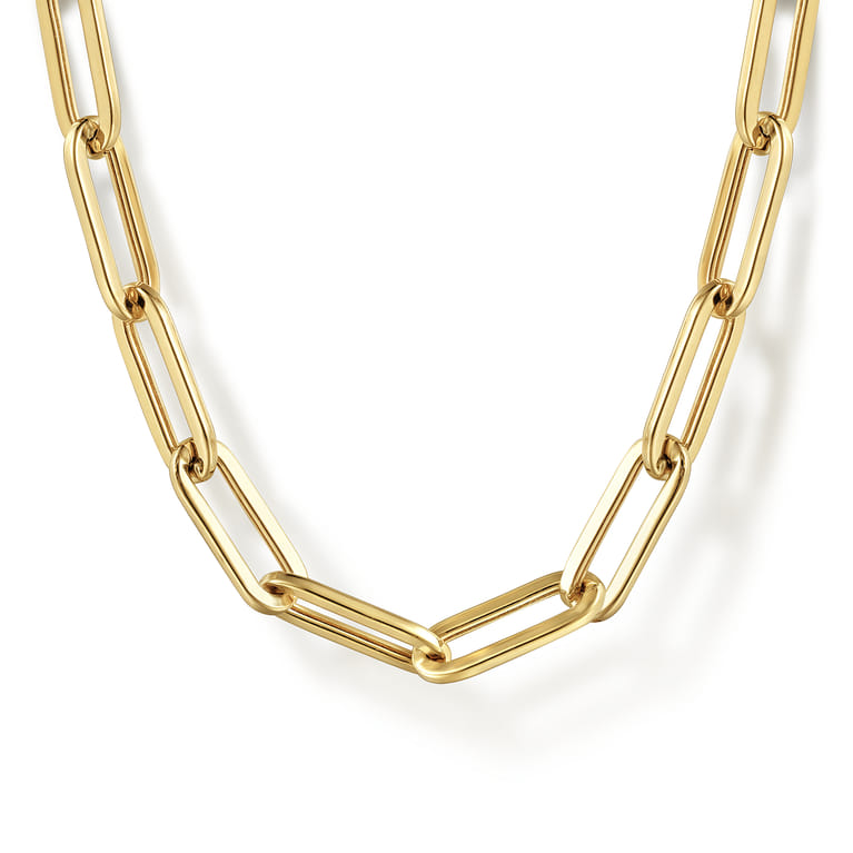 14K Yellow Gold Hollow Paper Clip Chain Necklace - Shot 1