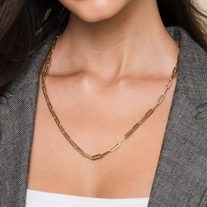14K Yellow Gold Hollow Paper Clip Chain Necklace