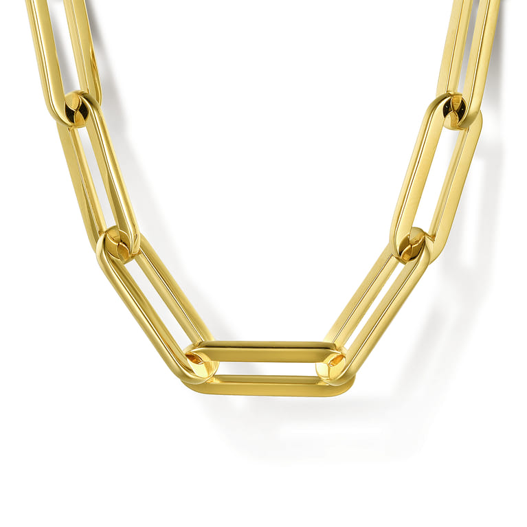 14K Yellow Gold Hollow Paper Clip Chain Necklace - Shot 1