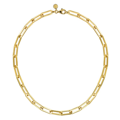 14K Yellow Gold Hollow Paper Clip Chain Necklace