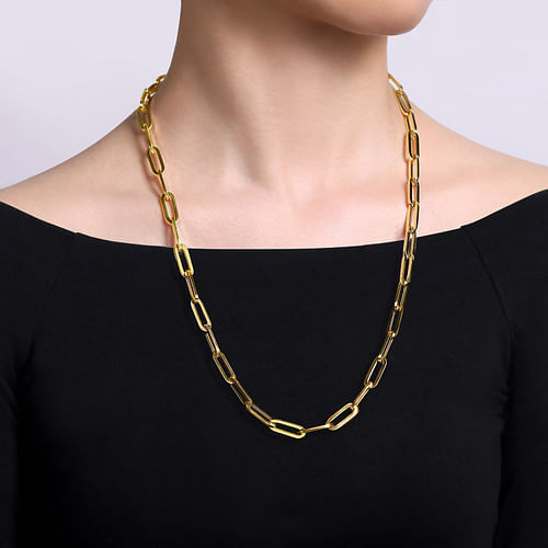 14K Yellow Gold Hollow Paper Clip Chain Necklace - Shot 3