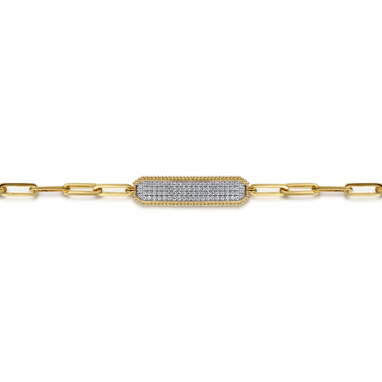 14K Yellow Gold Hollow Paperclip Chain Diamond Pave ID Bracelet - 1.05 ct - Shot 2