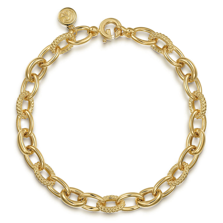 14K Yellow Gold Hollow Tube Bujukan Link Bracelet - Shot 1