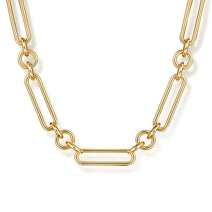 14K Yellow Gold Hollow Tube Link Chain Necklace