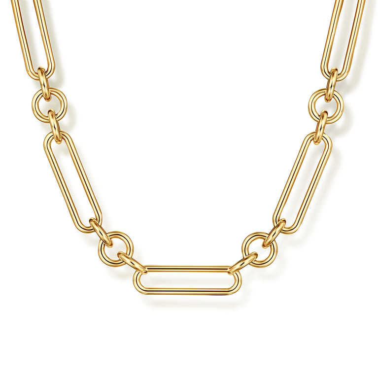 14K Yellow Gold Hollow Tube Link Chain Necklace - Shot 1