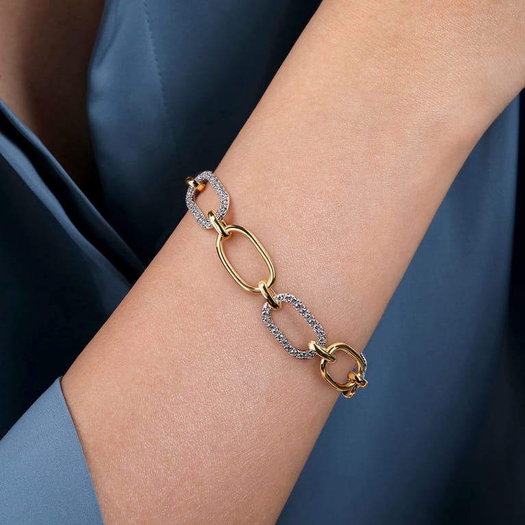 14K Yellow Gold Hollow Tube Link Diamond Bracelet - 2.4 ct - Shot 3