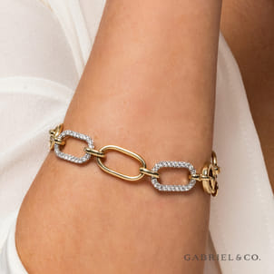 14K Yellow Gold Hollow Tube Link Diamond Bracelet