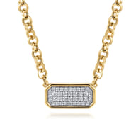 14K Yellow Gold Hollow Tube Link Diamond Necklace