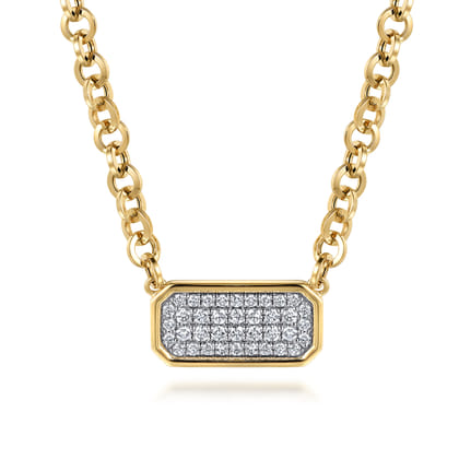 14K Yellow Gold Hollow Tube Link Diamond Necklace