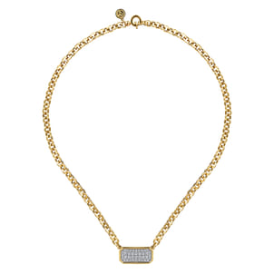 14K Yellow Gold Hollow Tube Link Diamond Necklace