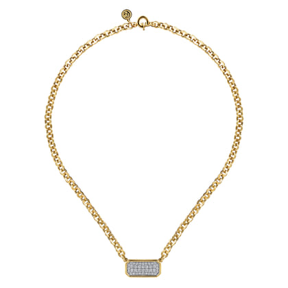 14K Yellow Gold Hollow Tube Link Diamond Necklace