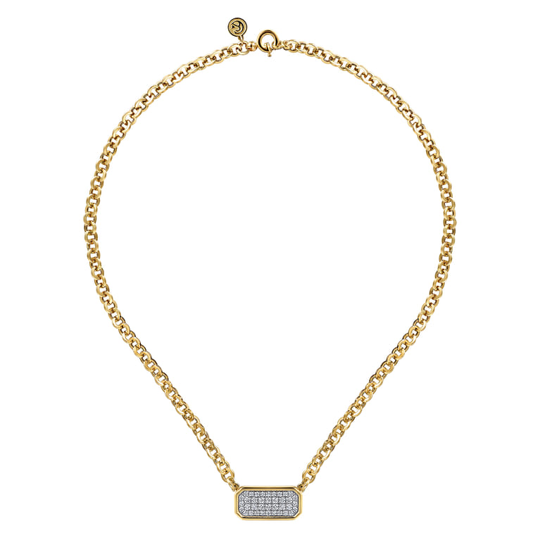 14K Yellow Gold Hollow Tube Link Diamond Necklace - 1.1 ct - Shot 2