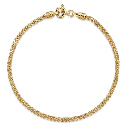 14K Yellow Gold Hollow Wheat Chain Bracelet