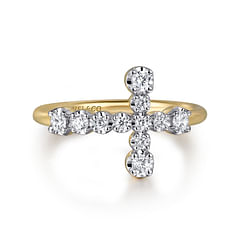 14K Yellow Gold Horizontal Diamond  Cross Ladies Ring
