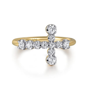 14K Yellow Gold Horizontal Diamond Cross Ladies Ring