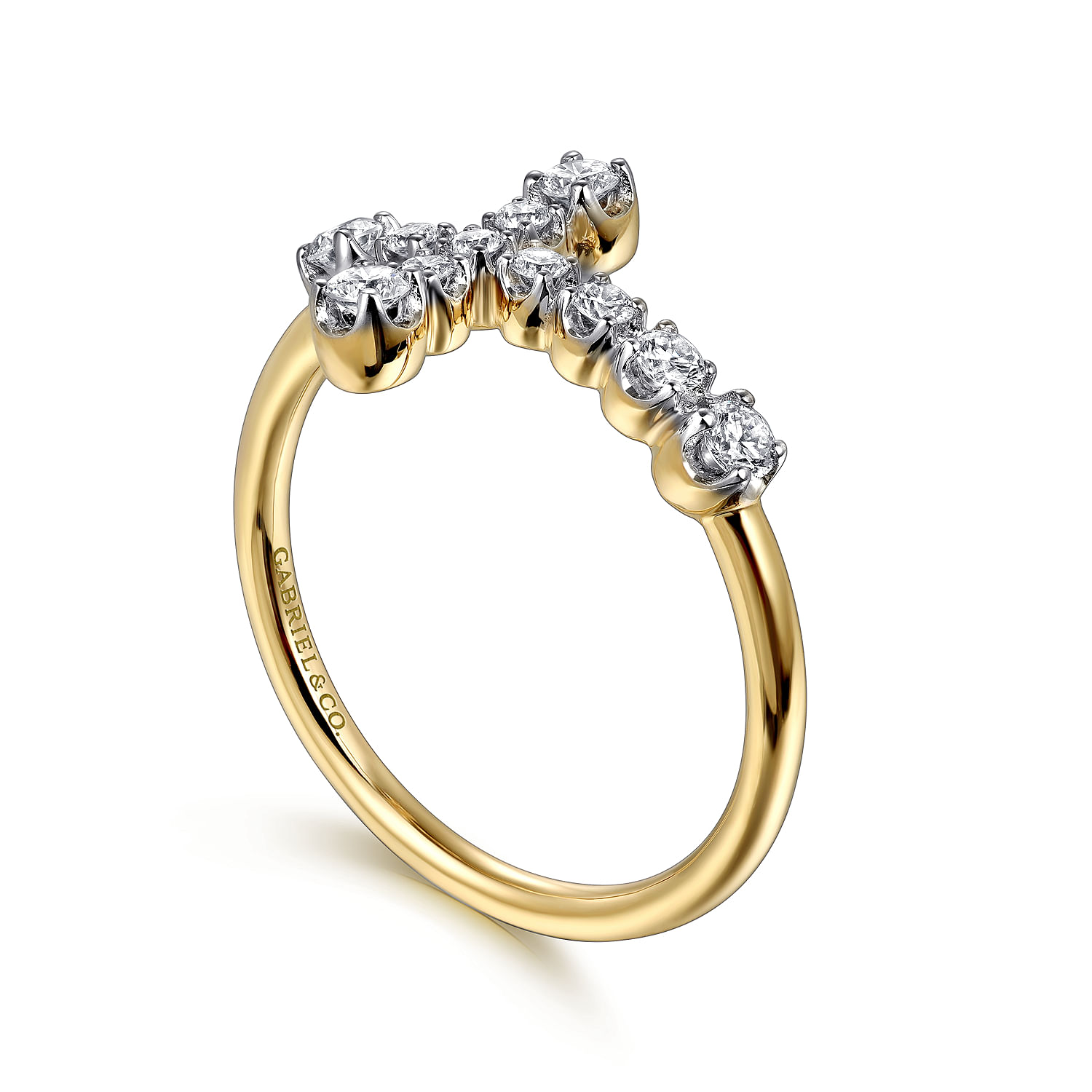 14K Yellow Gold Horizontal Diamond Cross Ladies Ring