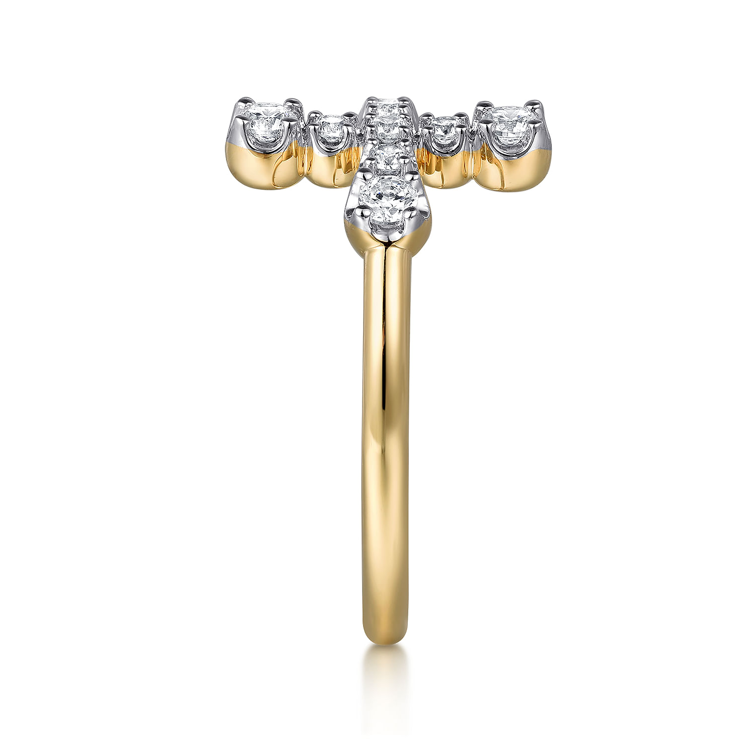 14K Yellow Gold Horizontal Diamond Cross Ladies Ring