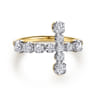 14K Yellow Gold Horizontal Diamond Cross Ladies Ring - 0.5 ct