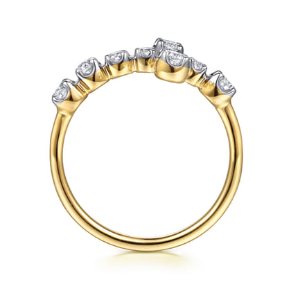 14K Yellow Gold Horizontal Diamond Cross Ladies Ring