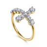 14K Yellow Gold Horizontal Diamond Cross Ladies Ring - 0.5 ct