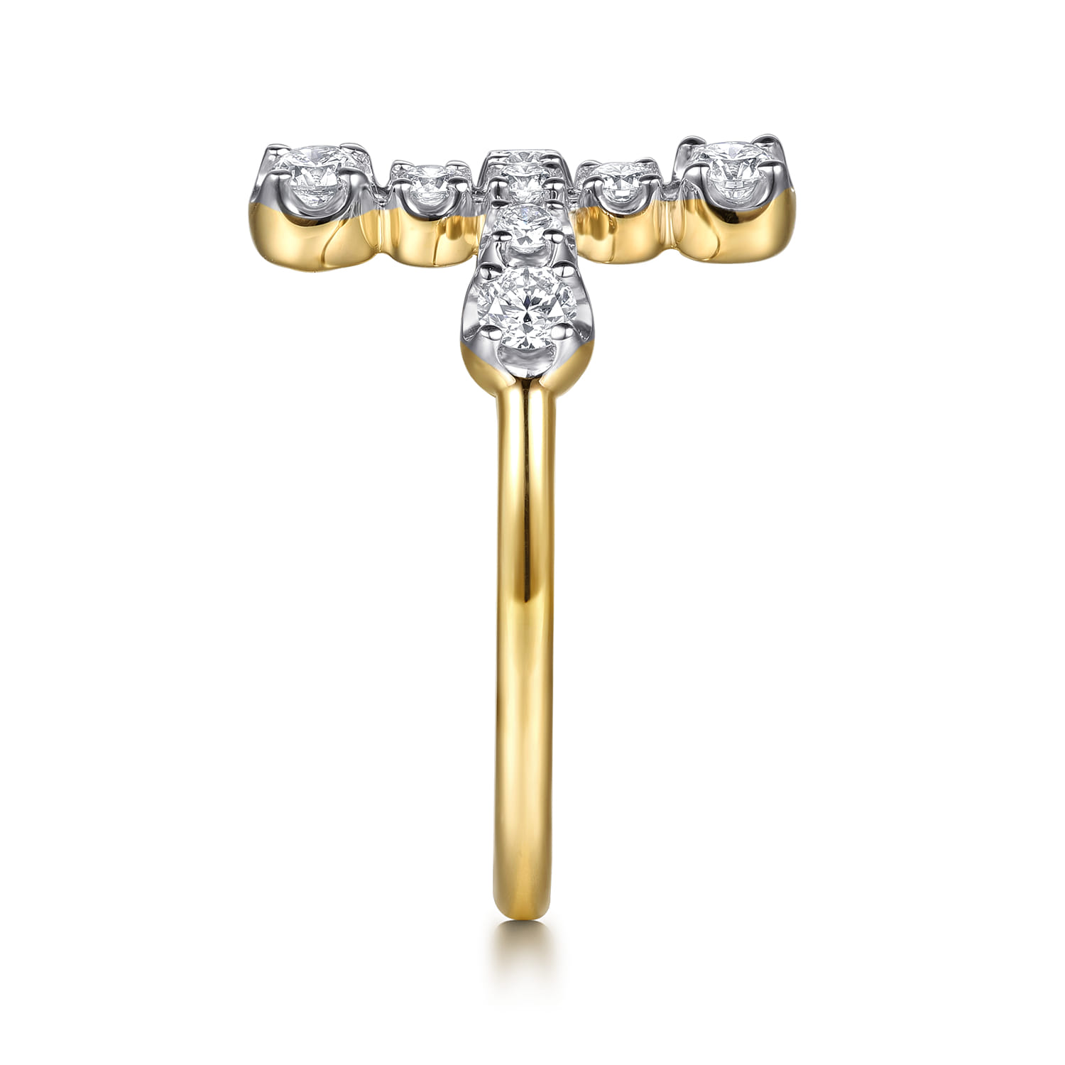 14K Yellow Gold Horizontal Diamond Cross Ladies Ring - 0.5 ct - Shot 4