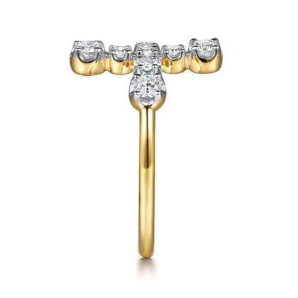 14K Yellow Gold Horizontal Diamond Cross Ladies Ring