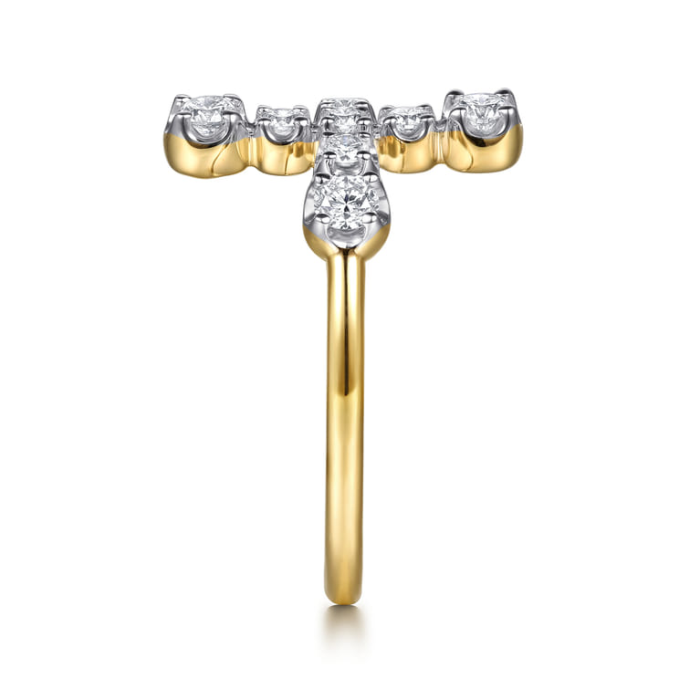 14K Yellow Gold Horizontal Diamond Cross Ladies Ring - 0.5 ct - Shot 4